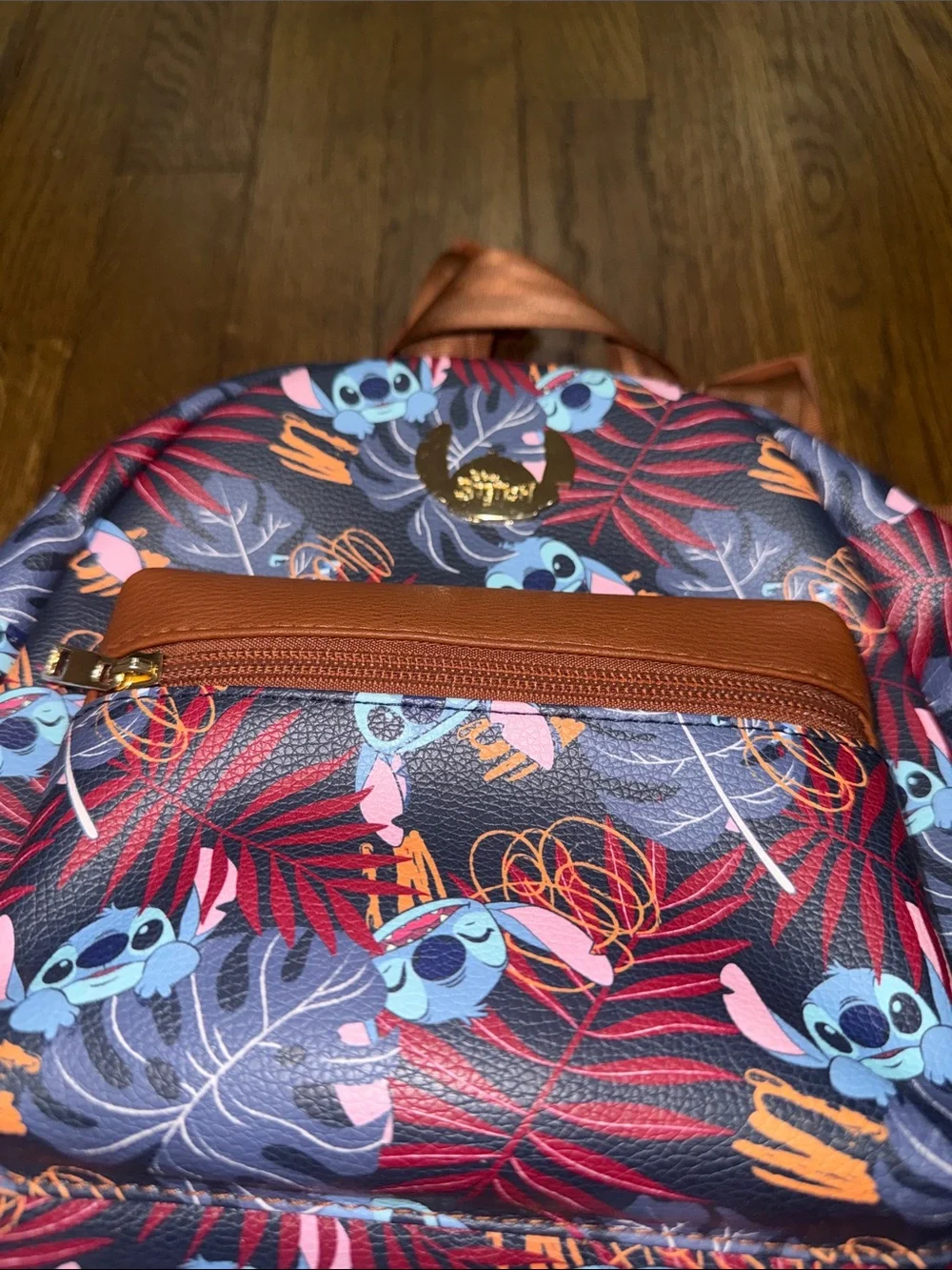 Loungefly Stitch Tropical Leaf Mini Backpack - Navy, Red & Brown